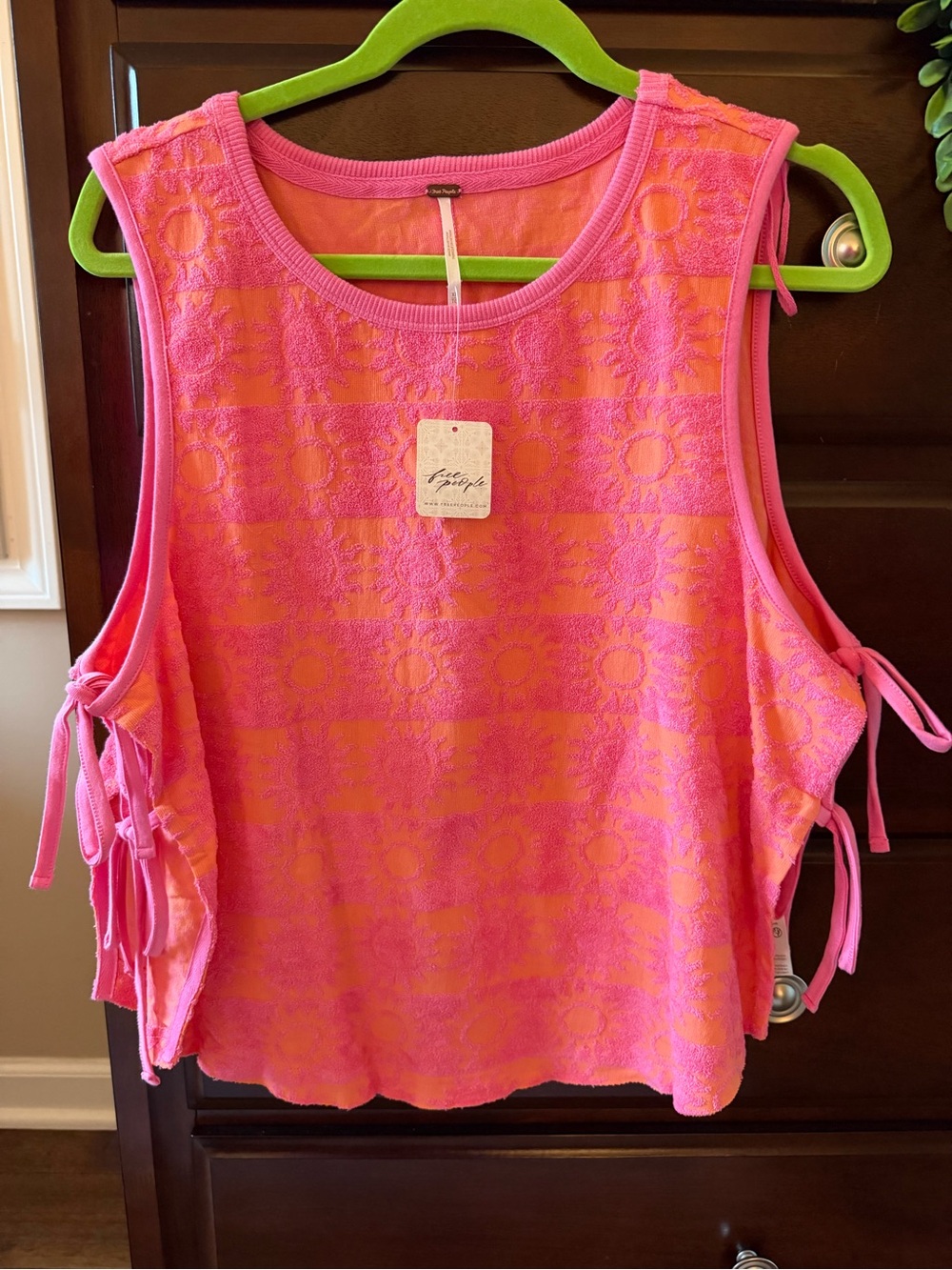 Free People Pink and Orange Sunburst Tie-Side Tank